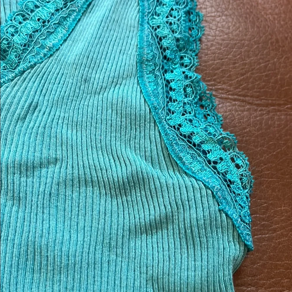 EUC Calypso Aqua Ribbed Ruffled Sleeveless Tank Top Cotton - Picture 6 of 8